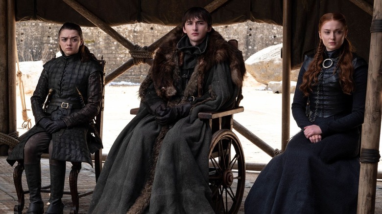 Arya (Maisie Williams) Bran (Isaac Hempstead Wright) and Sansa (Sophie Turner)