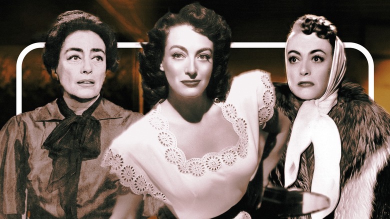 Joan Crawford, worried, smiling, scared