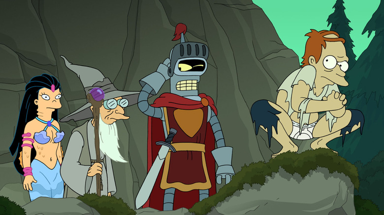 Futurama, fantasy versions of Amy, Farnsworth, Bender and Fry